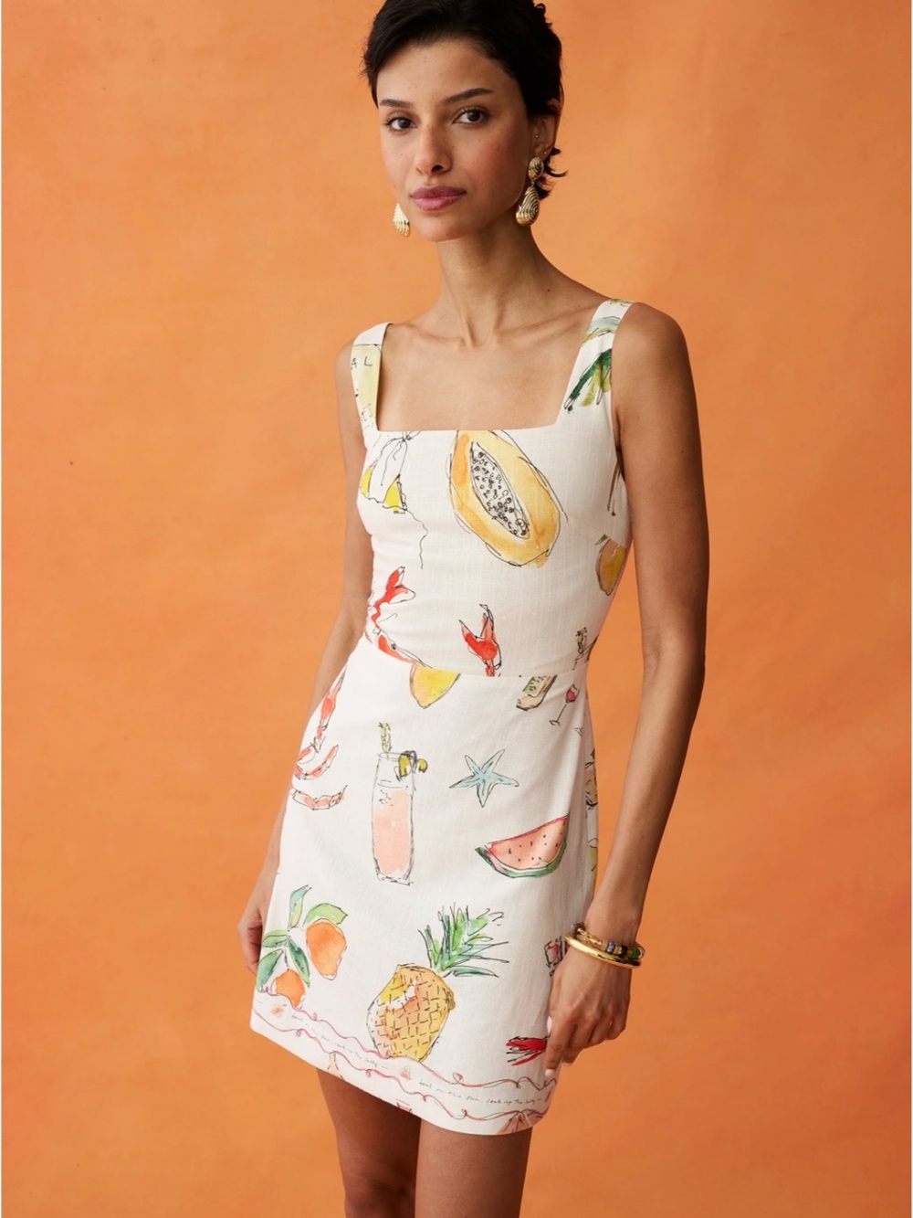 White Smocked Sundress with Colorful Tropical Print